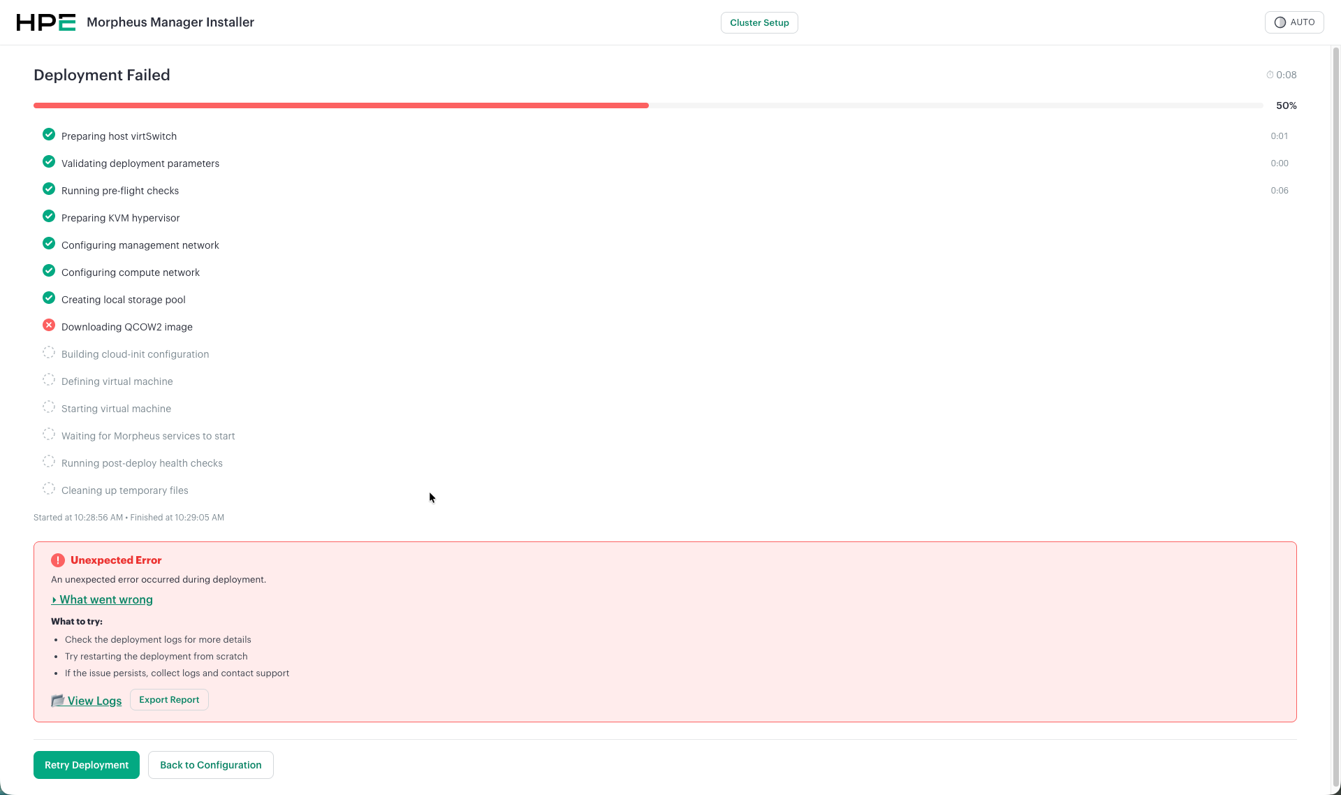 HPE Morpheus Installer - Deployment Failed