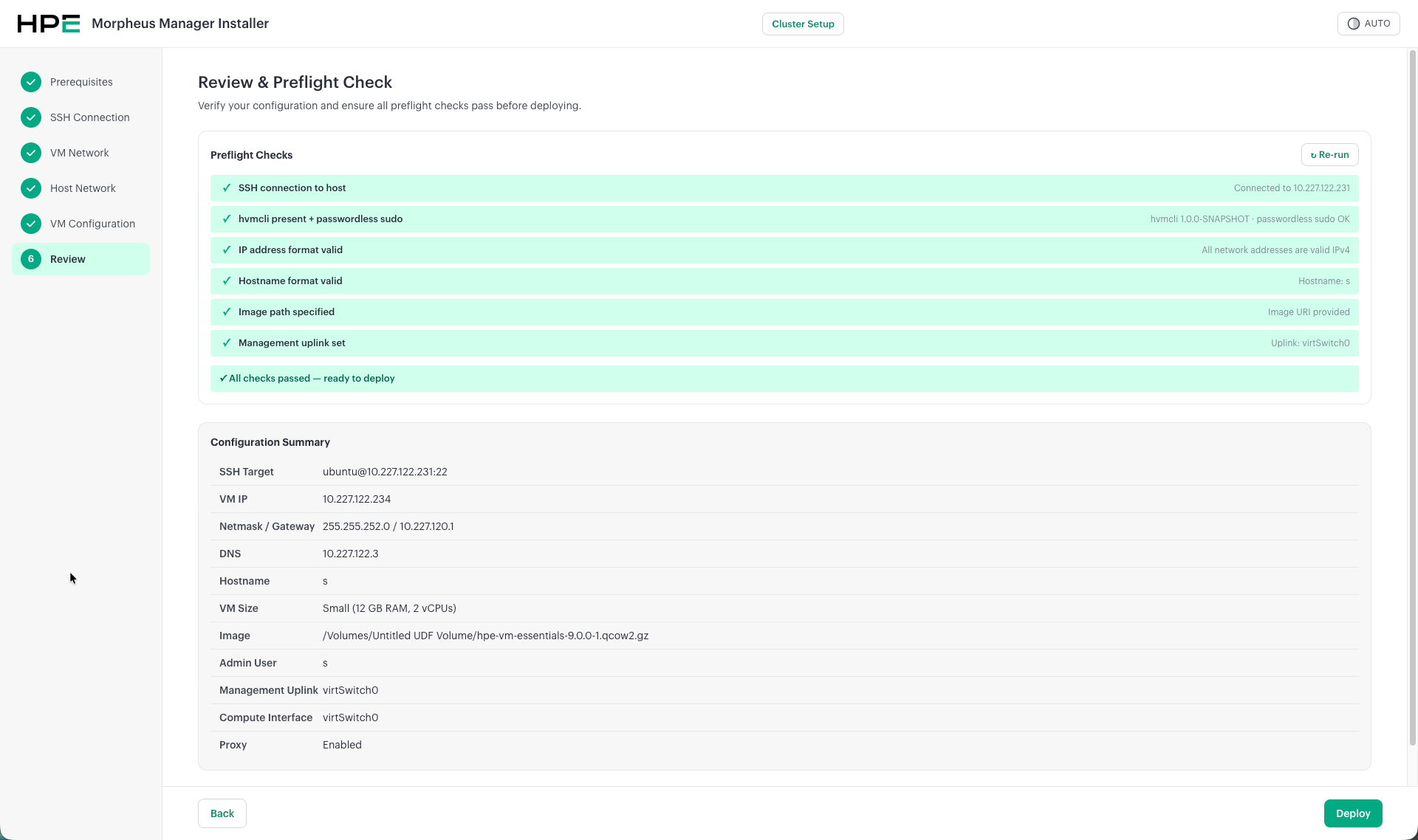 HPE Morpheus Installer - Review and Preflight Check