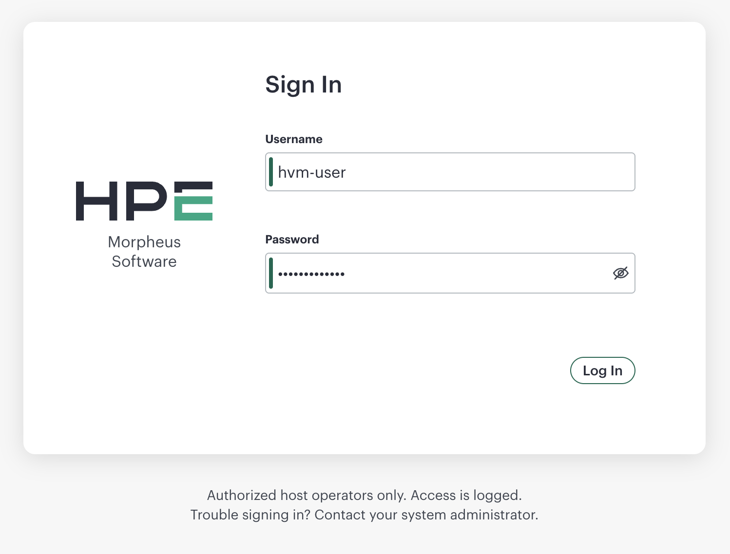 Host Console sign-in page