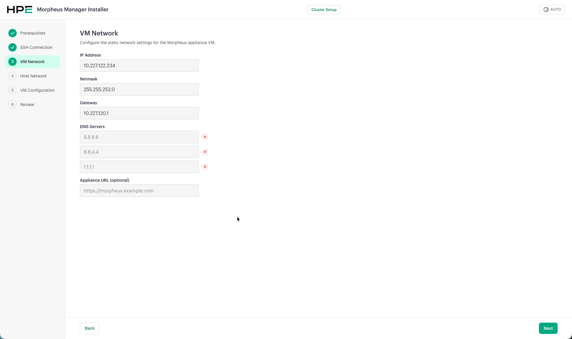 HPE Morpheus Installer - VM Network configuration