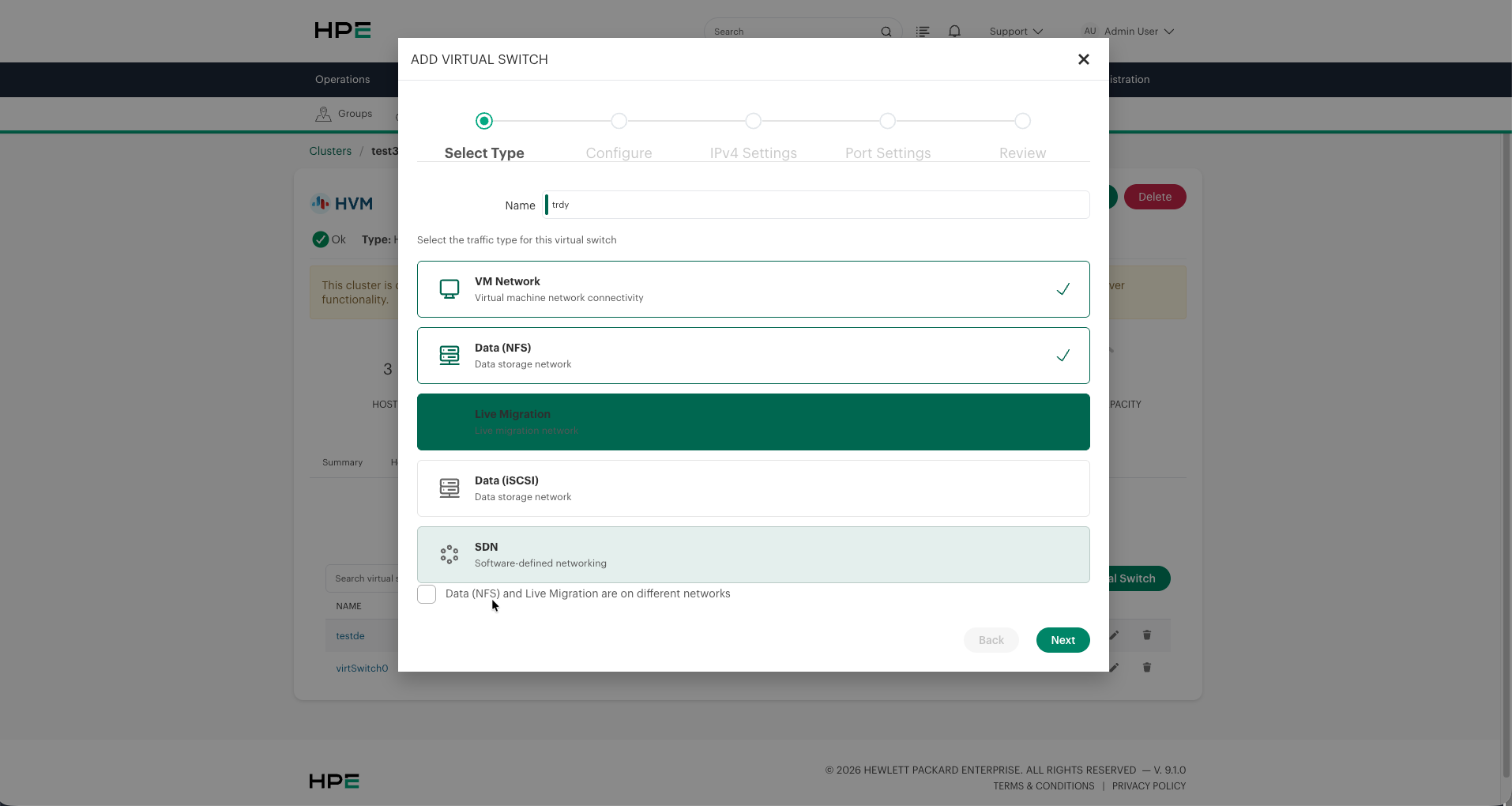 Option to put Data (General) and Live Migration on different networks