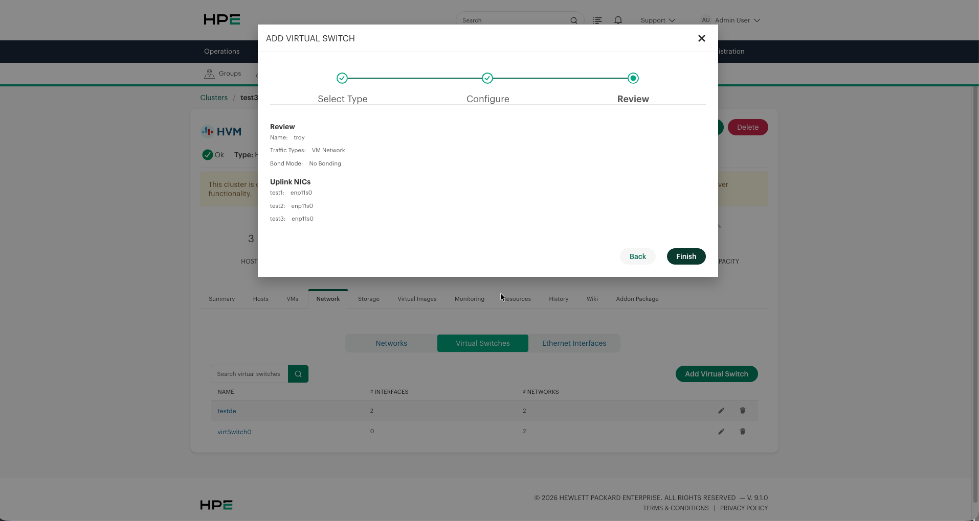 Review step showing complete configuration summary